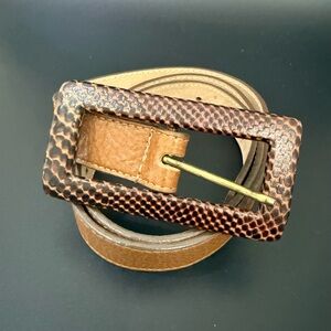 LEATHEROCK Snakeskin Leather Buckle Brown Genuine Leather Skinny Belt Size 32